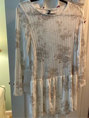 BeBop Cream and Light Brown Floral Long Sleeve Girls Dress